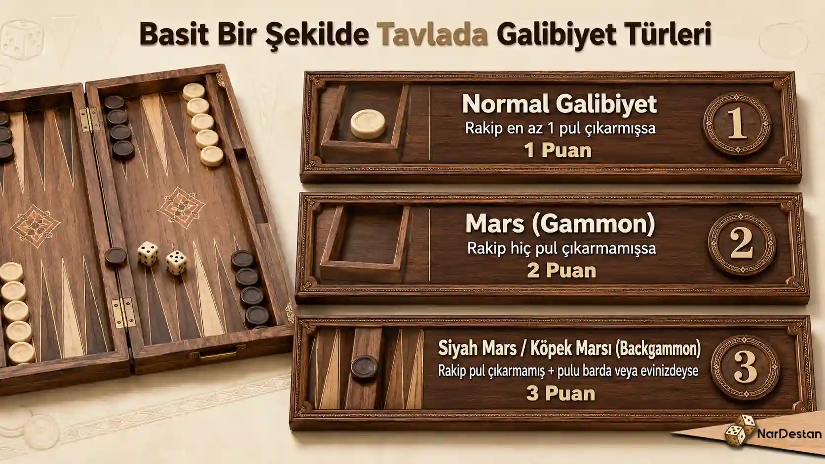 Basit Bir Şekilde Tavlada Galibiyet Türleri