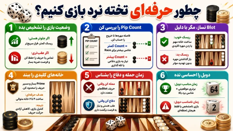 اینفوگرافی آموزش تخته نرد حرفه ای رایگان در 6 قدم